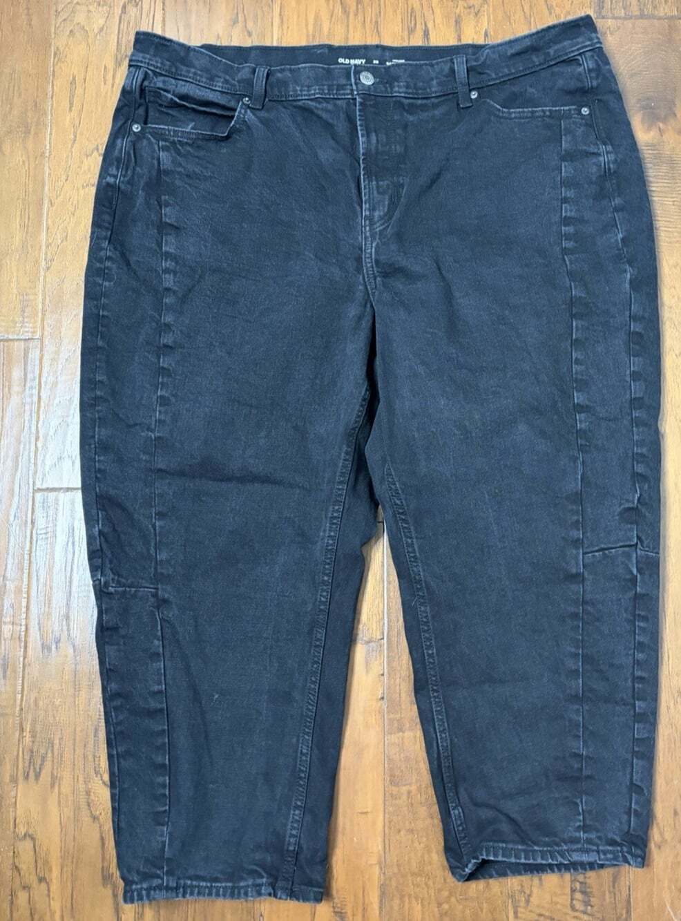 Old Navy High Rise Baggy Barrel Leg Black Jeans Womens 20 Cotton stretch Boho